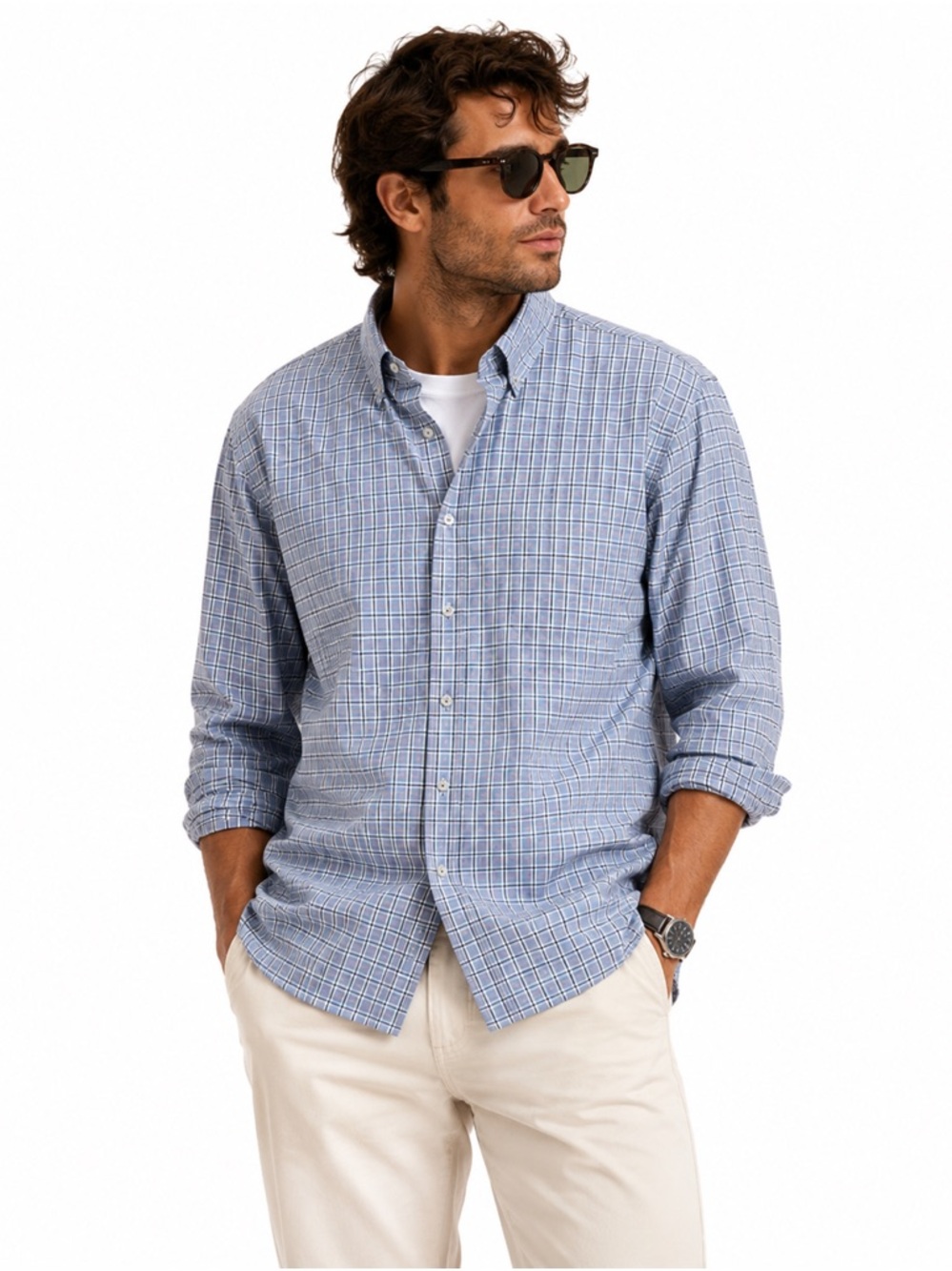 Twillory Untuck(able) Glow Men's Dress Shirt Tailored Fit Size XL Blue Plaid